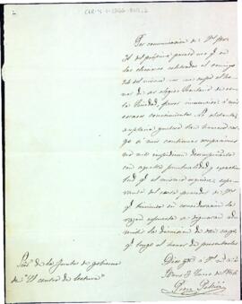Carta de dimissió de Pedro Pellisé del càrrec de Secretari