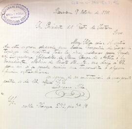 Carta de Laureano Riba oferint al president els serveis de la seva companyia de sarsuela