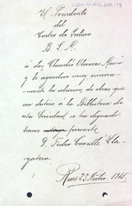 Carta d'agraïment a Claudi Oliveras