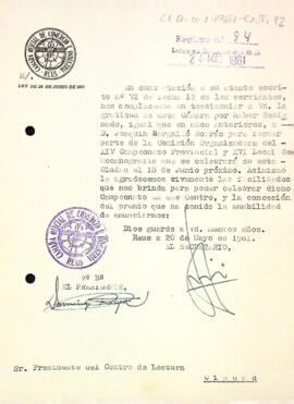 Carta de la Cambra Oficial de Comerç de Reus al Centre de Lectura