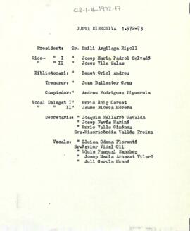 Composició del Consell Directiu per als anys 1972-1973