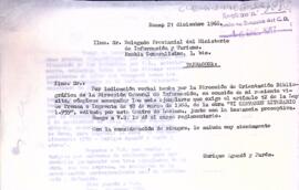 Carta del president al delegat provincial del ministeri d'Informació i Turisme