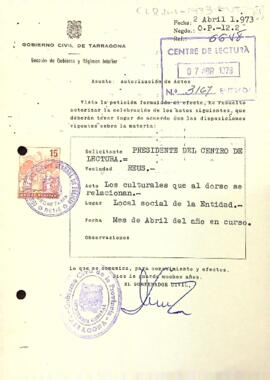 Autorització per a la celebració d'actes culturals del mes d'abril