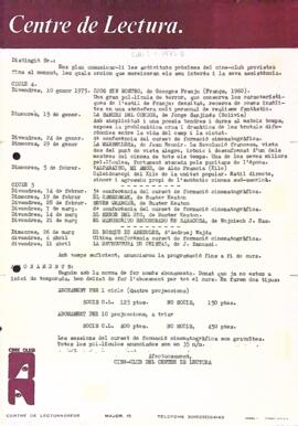 Carta del Cineclub als socis del Centre de Lectura