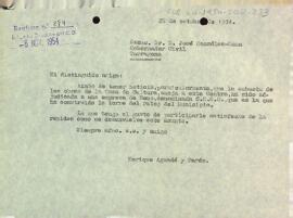Carta del president al governador civil de la província de Tarragona