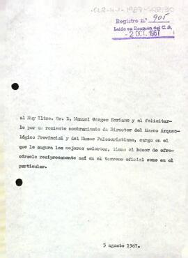 Carta del president felicitant a Pedro Manuel Berges Soriano