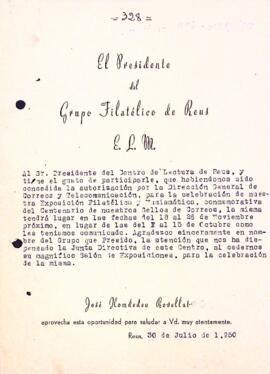 Confirmació del canvi en les dates de l'Exposició Filatèlica i Numismàtica