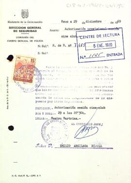 Carta de la direcció general de seguretat al president del Centre de Lectura
