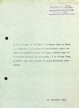 Carta del president al delegat de la Caixa d'Estalvis de la Diputació provincial de Tarragona