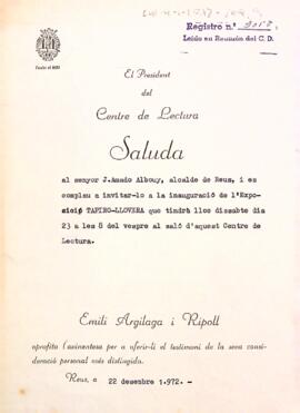 Invitació per l'alcalde de Reus