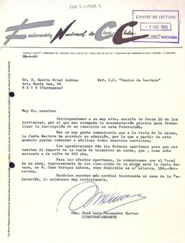 Carta de la Federación Nacional de Cine Clubs