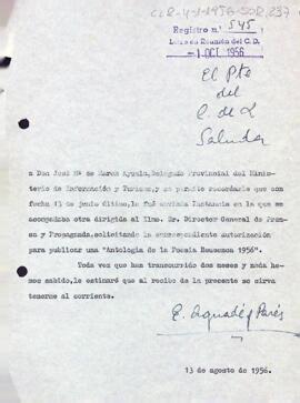 Carta del president del Centre de Lectura al delegat provincial del Ministeri d'Informació i Turisme