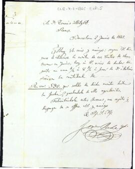 Carta de José Ribet amb l'estat de comptes de les publicacions enviades