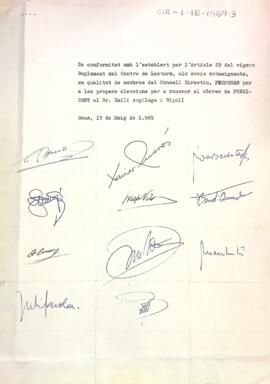 Carta del consell directiu proposant renovar el càrrec de president