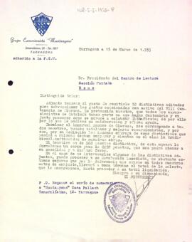 Carta del Grup Excursionista Muntanyenc a la Secció Excursionista