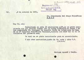 Carta del president al Grupo filatélico de Reus