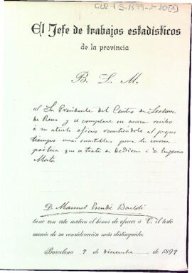 Carta de Manuel Escudé Bartolí dirigida al president del Centre adjuntant els textos d'homenatge a Eugeni Mata