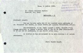 Carta del president a Rómulo Rocamora Batlle