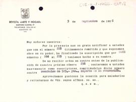 Carta de la Revista "Arte y hogar"