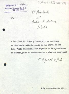 Carta del president a Josep M. Vidal Pallejà