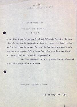 Carta d'Enric Aguadé Parés a Josep Geloch Gaspà