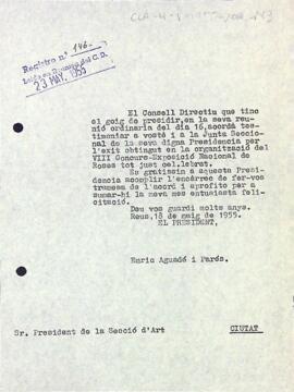Agraïment al president de la Secció d'Art