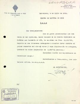 Carta del subdirector de la Caixa de Pensions a la junta directiva