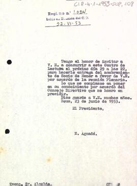 Carta del president a l'alcalde de Reus