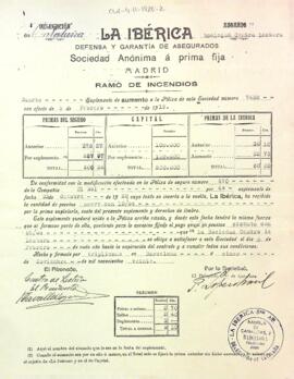 Suplement a la Pòlissa d'assegurança amb la Companyia La Ibérica número 7435