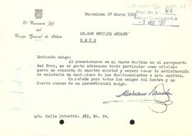 Carta del comissari cap del Cos General de Policia al president del Centre de Lectura