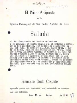 Invitació a escoltar el discurs de Manuel Aragonès Virgili des de la Prioral de Sant Pere
