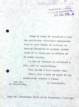 Carta del president al delegat provincial del ministeri d'informació i turisme de Tarragona