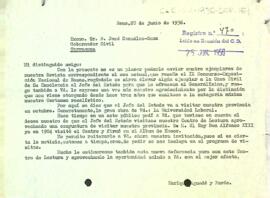 Carta del president al governador civil de la província de Tarragona
