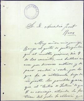 Carta de Juan Freixa a Arcadi Fort reclamant el pagament d'una factura al sr. Alomà