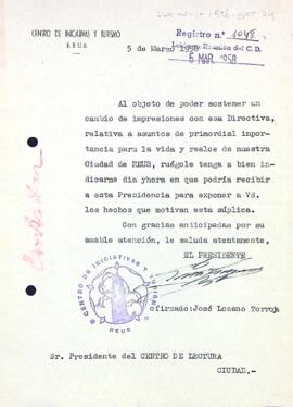 José Lozano vol o rganitzar una trobada amb els directius del Centre de Lectura