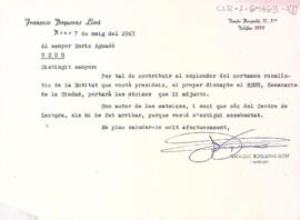 Carta de Francesc Boqueras fent arribar la poesia dedicada a la rosa