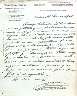 Carta de Fàbregas a Estrada sobre un actor de la companyia de teatre