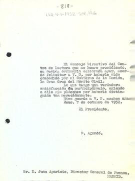 Carta d'Enric Aguadé Parés a Juan Aparicio