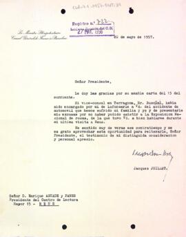 Carta del Cònsul francès al Centre de Lectura