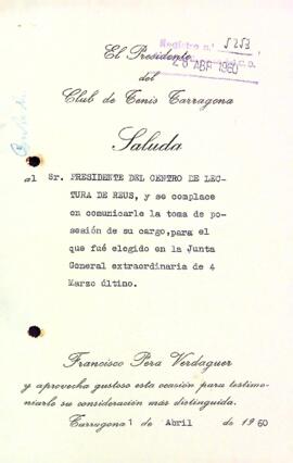 Carta del Club de Tenis Tarragona