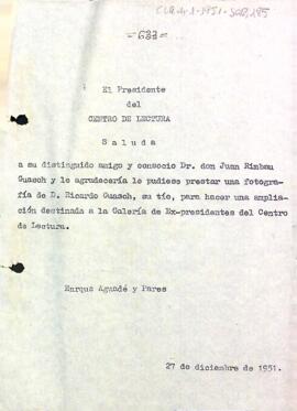 Carta del president a Joan Rimbau Guasch