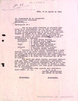Carta de la Secció Excursionista a l'Agrupació Excursionista Catalunya