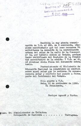 Carta del president a l'administrador de tributs de la delegació d'hisenda de Tarragona