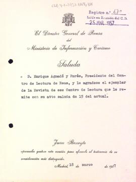 Carta d'agraïment del Director General de Premsa