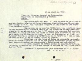 Carta d'agraïment del president al director general d'informació del ministeri d'informació i turisme