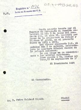 Carta del president accidental a Pere Calderó Ripoll