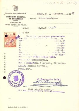 Carta de la direcció general de seguretat al president del Centre de Lectura