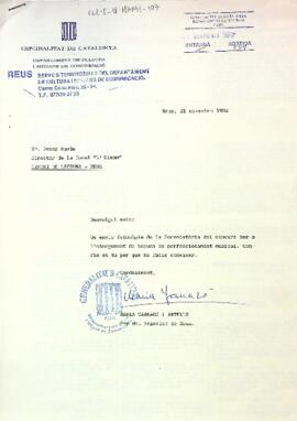 Carta del Cap del Negociat de Reus informant  de l'otorgament de beques