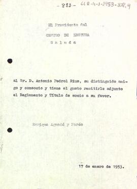 Carta del president a Antonio Pedrol Rius
