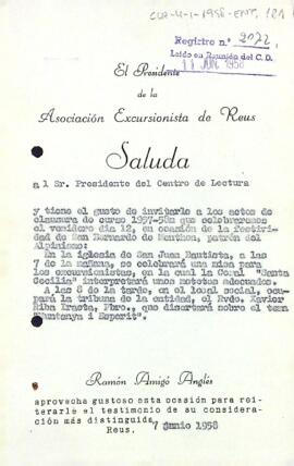 Invitació als actes de l'Associació Excursionista de Reus